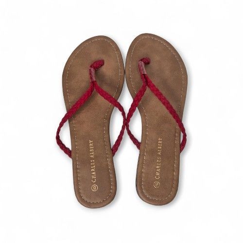 Charles Albert Red Braided Leather Thong Summer Flip Flops 
Ladies Size 8 M