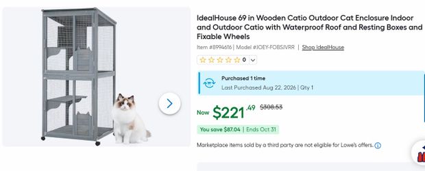 IdealHouse 69in Wooden Outdoor Cat Enclosure Catio