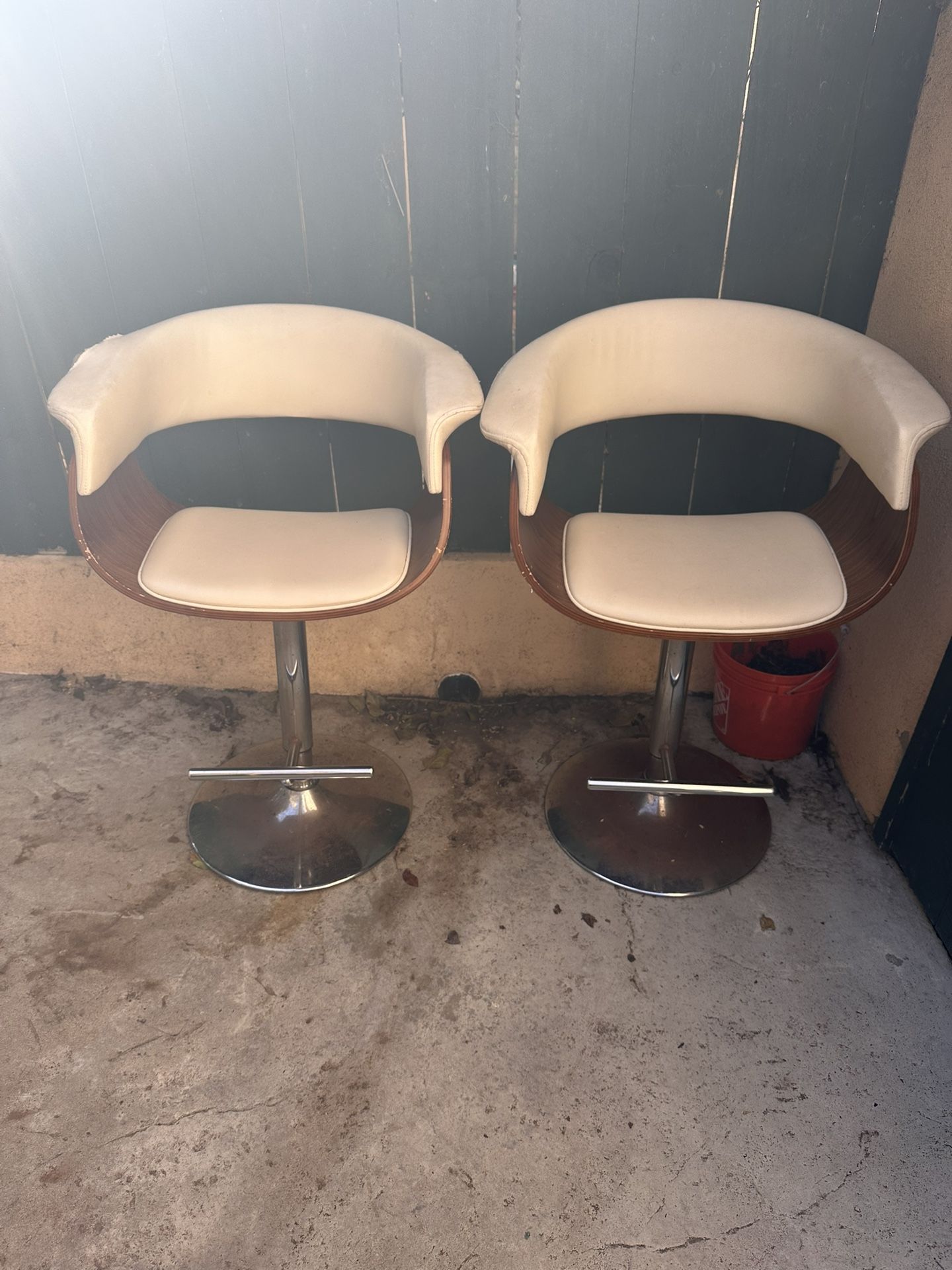 Two Beautiful Leather + Wood Bar Stools