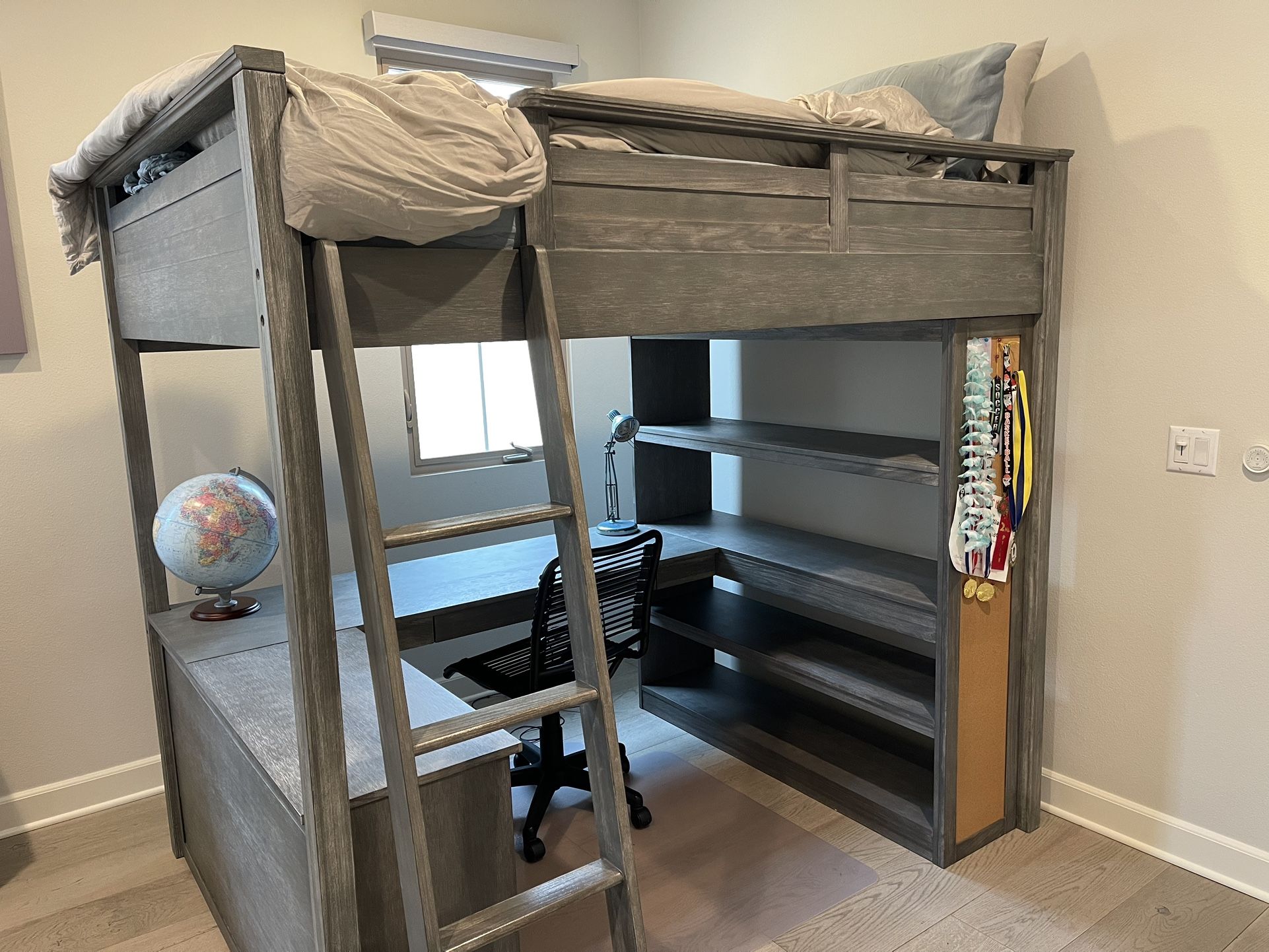 Pottery Barn Teen Sleep & Study Loft Bed- Full-sized in Brushed Charcoal and Full-Sized Simmons Mattress