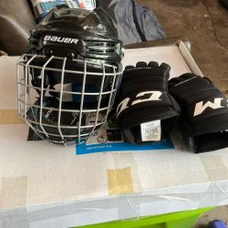 Child Hockey Mask And Gloves, Shin Guards 