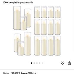 36 PCS Ivory White Pillar Candles with Glass Candle Holders Clear Hurricane Candle Holders Glass Cylinder Vases for Centerpieces Wedding Party, Event,
