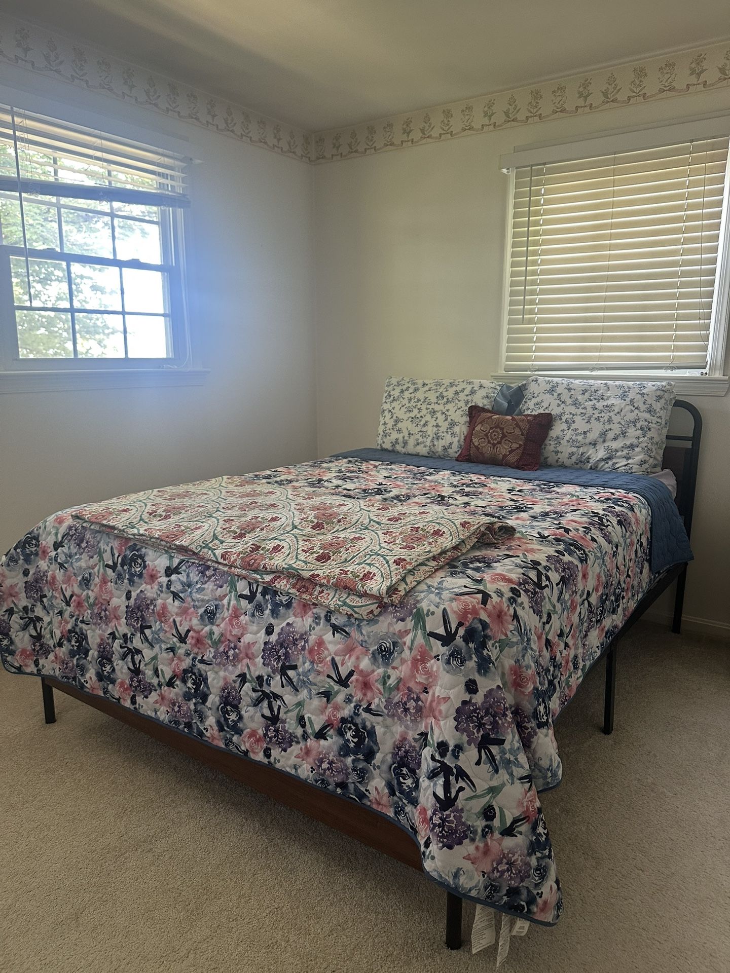 Queen Bed Frame, Mattress With Box