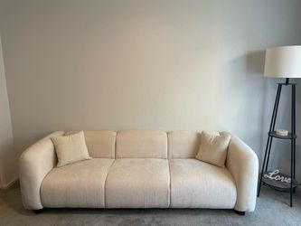 Cream Fabric 3-Seat Sofa with Throw Pillows