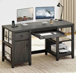 58” Computer Desk with Storage, Drawer & Charging Station – Home Office Desk