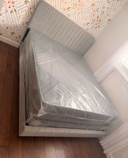 NEW BED FRAME QUEEN SIZE WITH MATTRESS AND BOX SPRING