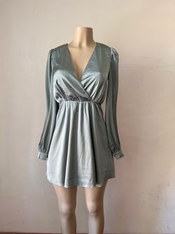 Satin Sage Green Mock Dress With Long Sleeves Size Xs
