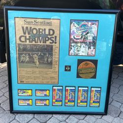 Framed marlins 1997 World Series Tickets And Front Page
