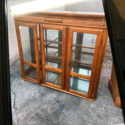 Oak China Display Case And Cabinet 