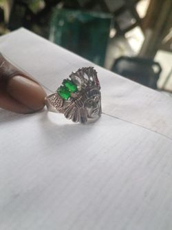 Native American Chief Silver-Tone Statement Ring