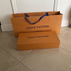 Louis Vuitton, Large Empty Box 22” W x 5.5”H x 10” D and Large Bag 30” W x 6” D