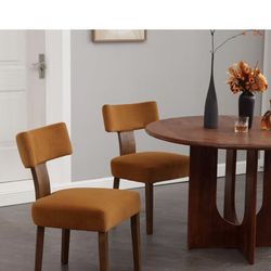 Upholstered Dining Chairs Set of 2, Modern Wooden Kitchen Chairs Fabric Side Dining Room Chair Farmhouse Dinner Chair for Kitchen Dining Room, Yellow 