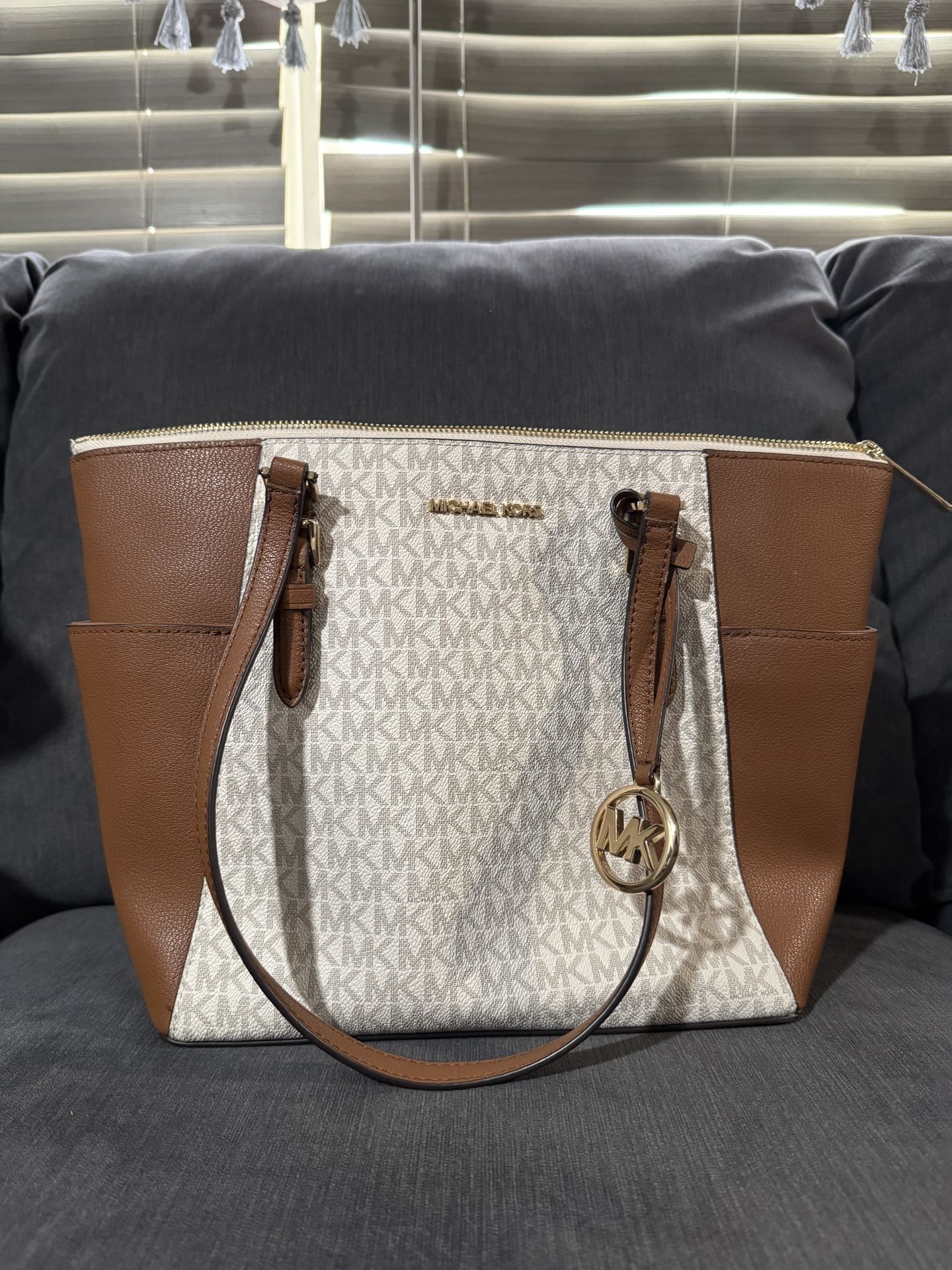 Michael Kors Leather Top Zip Tote Bag