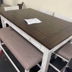 Counter Height Dining Set( Dining Table, 4 Chairs, 1 Bench On Sale
