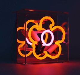 Locomocean Daisy Orange Glass Neon Box Sign Retro Flower Art Decor