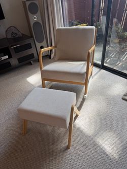 Armchair and Ottoman Set with Wooden Frame