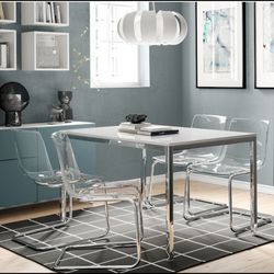 IKEA TORSBY MODERN CHROME AND FROSTED GLASS TABLE/DESK - SEATS 6 