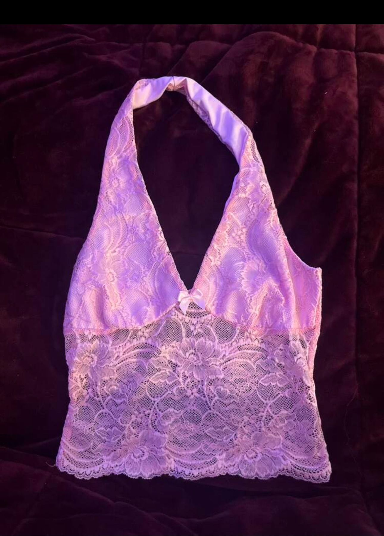 Lace Halter Neck Top Pink