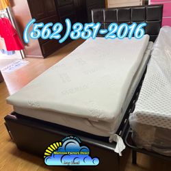 Twin Dark Brown Faux Leather Double Pull Out Trundle Bed Frame- Cama Doble Individual 