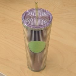 New Starbucks 24 Oz Neon Green Purple Tumbler Iced Coffee Cup Striped Pleated Lime Lilac