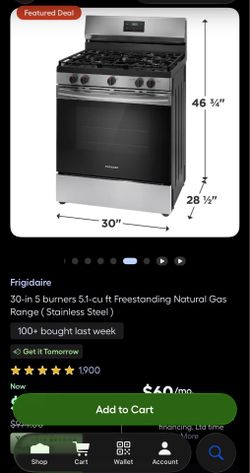 Frigidaire - 30 in. Wide 5 burners 5.1 Cu. Ft Freestanding Gas Rang