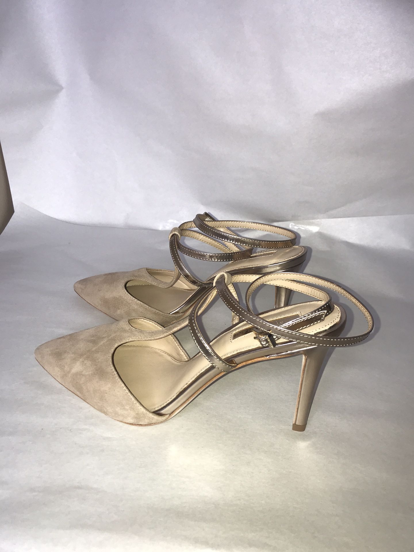 Antonio Melani Size 9.5 Beige Leather Heels Ankle Double Strap Sandals New Women