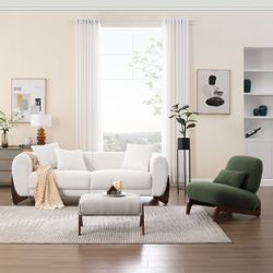 Modern Boucle Fabric Sofa Set - 1 Sofa and 1 chair with Sleek Wooden Legs for Living Room or Home Office - Morden Fort