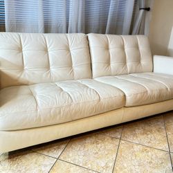 Tufted White Leather Couch