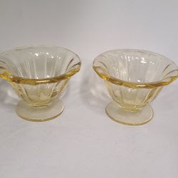 2 Vintage Yellow Glass Salt Dips
