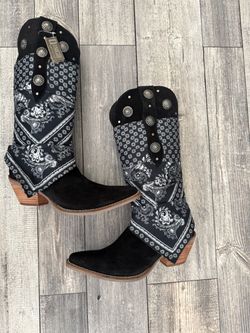 Dingo Black Bandana Cowboy Boots with Concho Studs