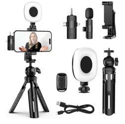 Brand new Vlogging Kit for iPhone/Android, YouTube Starter Kit for Content Creators with Wireless Microphone, LED Video Light, Phone Clip, Adjustable 