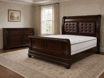 Luxury Queen Sleigh Bed with Mattress and Box with Dresser