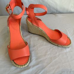 Vince Camuto Tagger Espadrille Leather Wedge Open Toe Coral Sandal Hee