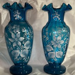 Set Of Victorian Hand Painted Vases 