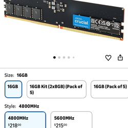 Crucial 16GB DDR5 RAM, 4800MHz CL40 Desktop Memory, UDIMM 288-Pin, Compatible with 12th Gen Intel Core