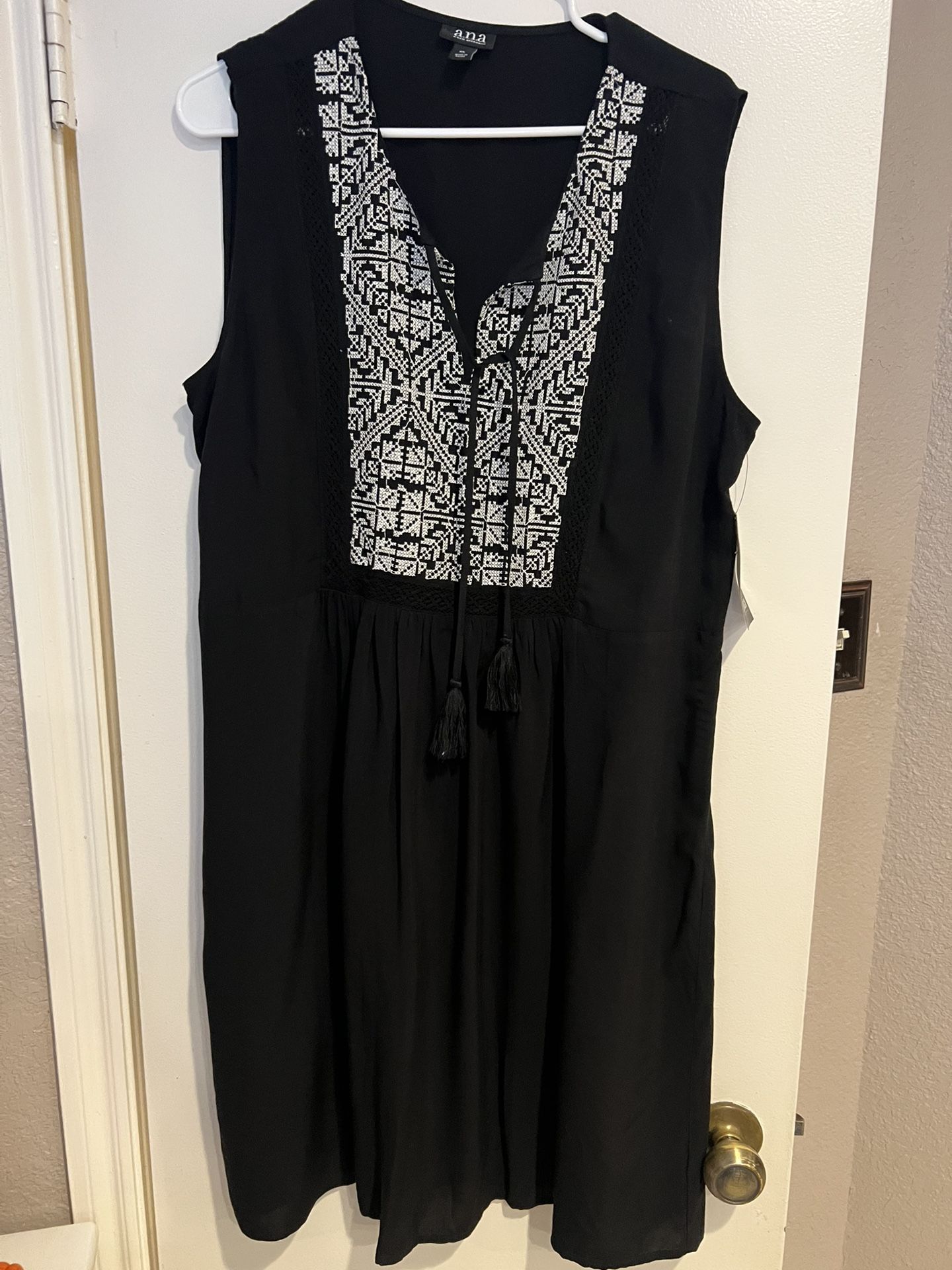 a.n.a. Black Dress with Embroidery, Size XL, Brand New