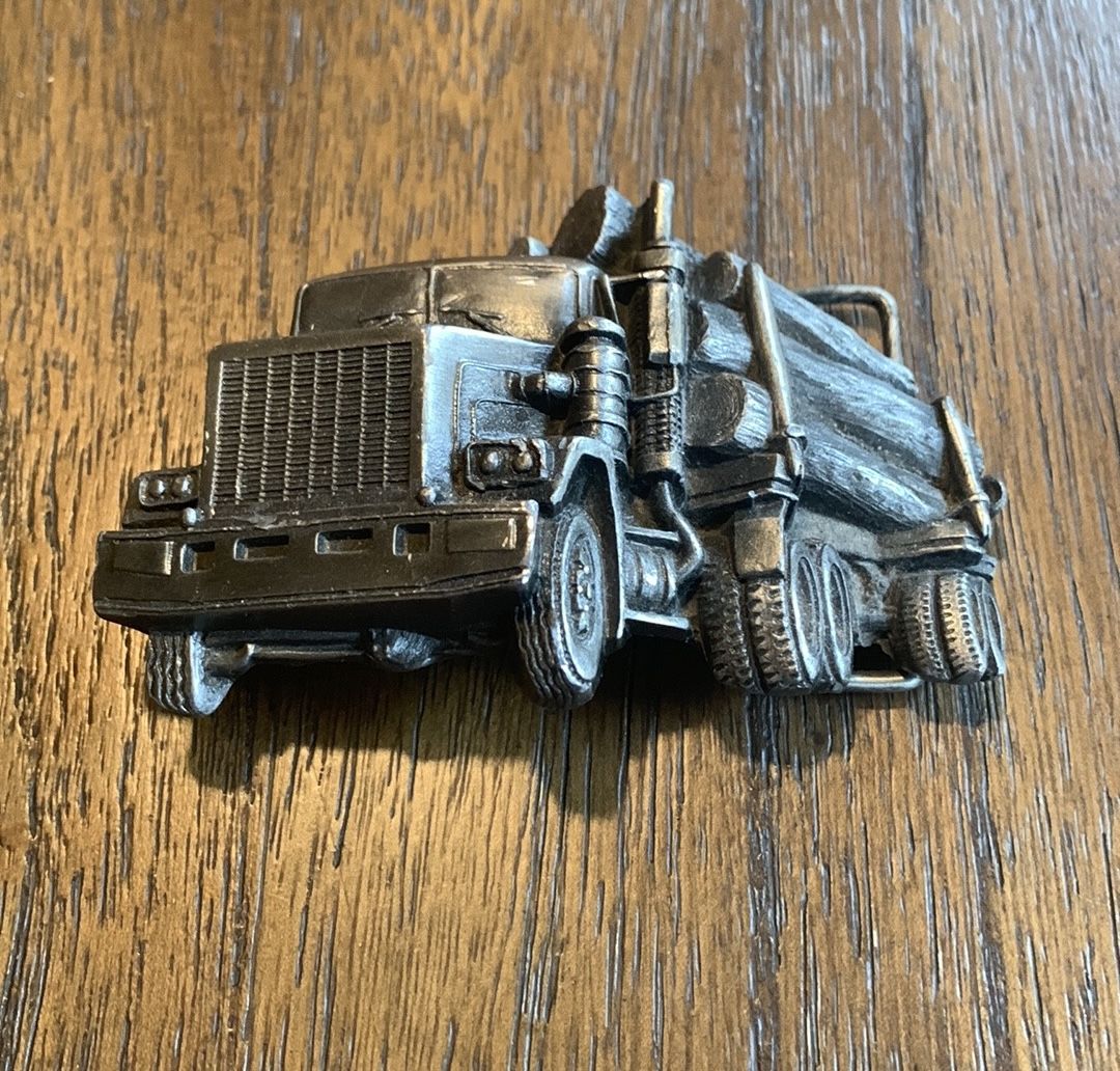 Vintage 1979 Indiana Metal Craft Logging Truck Belt Buckle