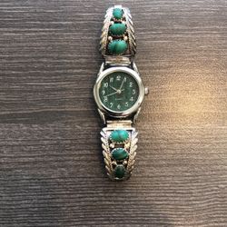 Nice women’s watch with marked sterling silver & malachite inlay band