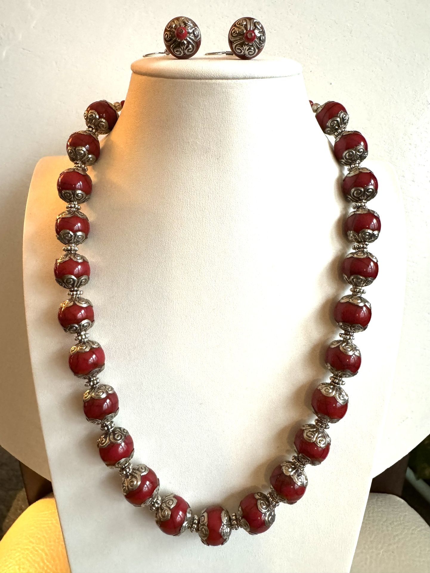 stunning vintage coral tone Tibetan silver cap beads handmade necklace on sale