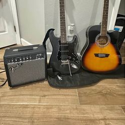 Electric and acoustic guitar plus amplifier