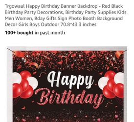 Happy Birthday Banner Backdrop - Red Black
