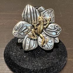 Vintage Silver and gold open ring with frog design