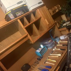 wooden desk with hutch and file cabinet  Comes With Tools And  Jewelry Equipment