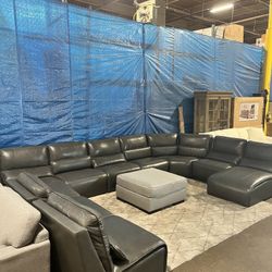 9 Piece Leather Recliner Sectional 