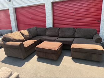 Brown Ashley corduroy sectional with ottoman (free delivery )