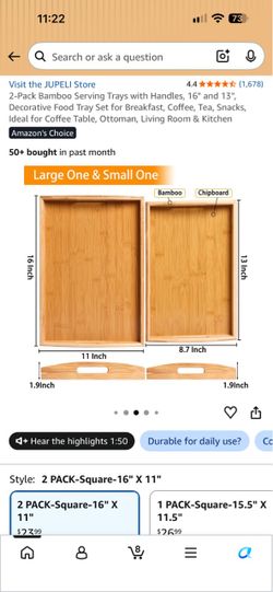 JUPELI 2-Pack Bamboo Serving Trays with Handles