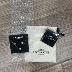 coach Rose Gold Necklace And Earrings Set
