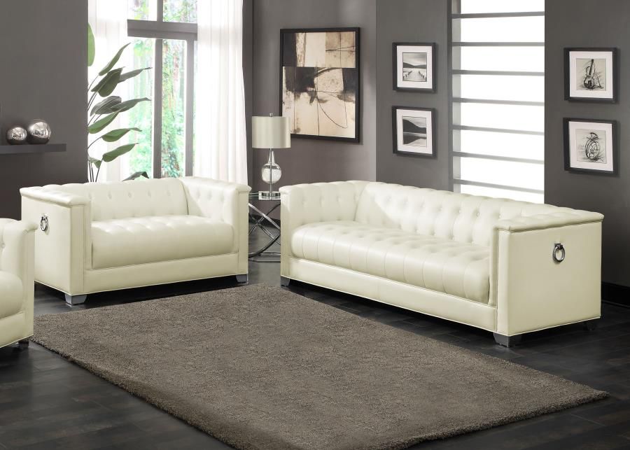 2-Piece Upholstered Track Arm Sofa Set Pearl White