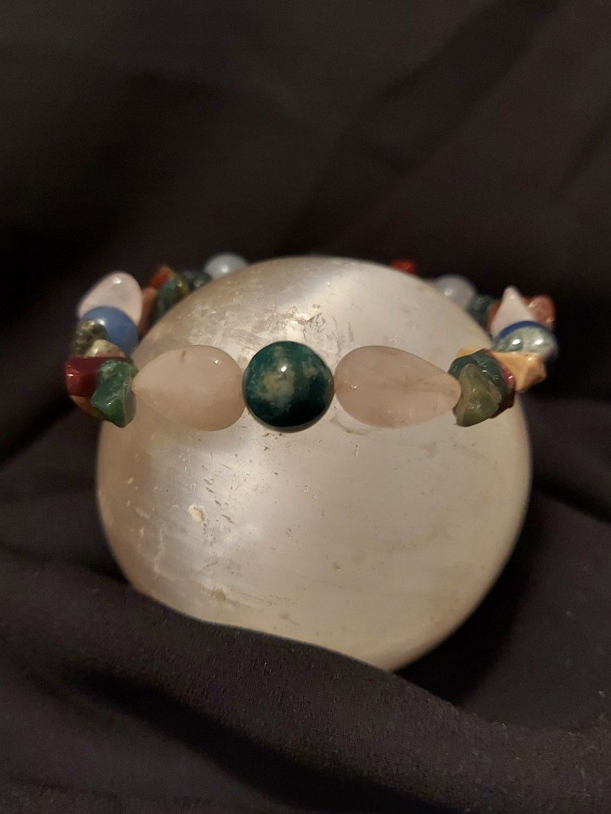 Indian Agate, Blue Aventurine, Rose Quartz Crystal Bracelet