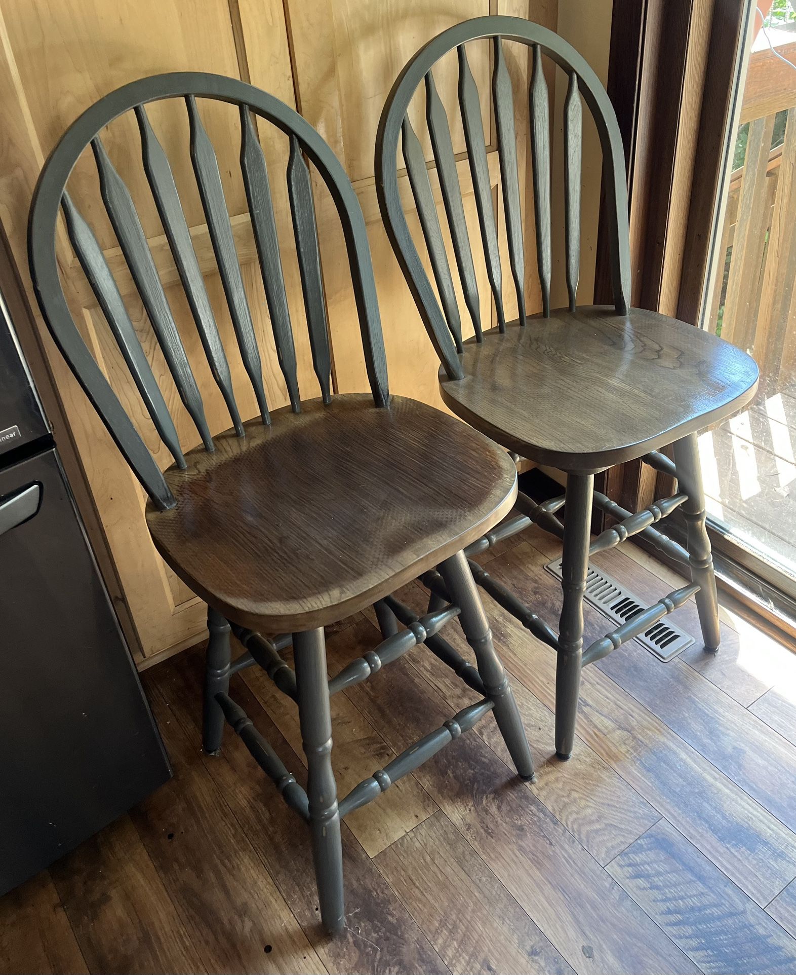 Set of 2 Grey Solid Wood 24" Swivel Barstools